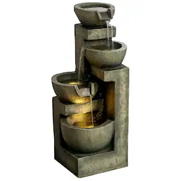 Outsunny - Fountain with 4-Tier Stacked Stone Look Bowls, Cascading Waterfall - Gray