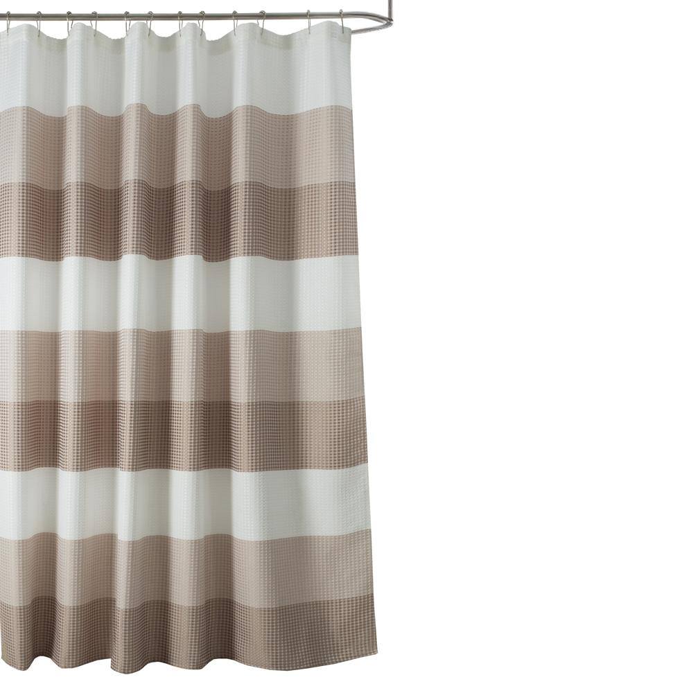 Alt View 5. Olivia Gray - Olivia Gray Striped Waffle Jacquard Shower Curtain - Fade-Resistant and Stylish 70x72 inches - Taupe.