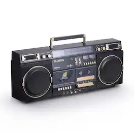 Aiwa - Retro Boombox CD Player with Cassette Recording, Bluetooth 5.0, VU Meters, LCD Display, Dual 40W Speakers