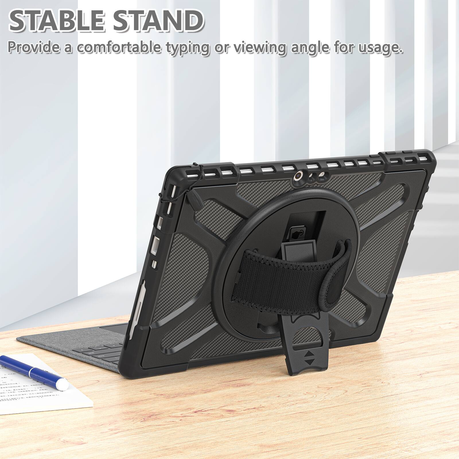 STABLE STAND  
Provide a comfortable typing or viewing angle for usage.