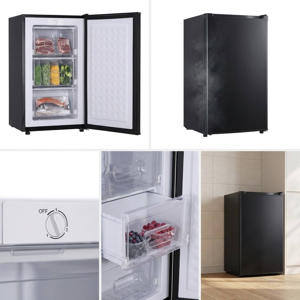 Left. Loheer - 2.8 Cu. Ft. Compact Upright Freezer with -9.4°F Deep Freeze and Mechanical Control - BLACK.
