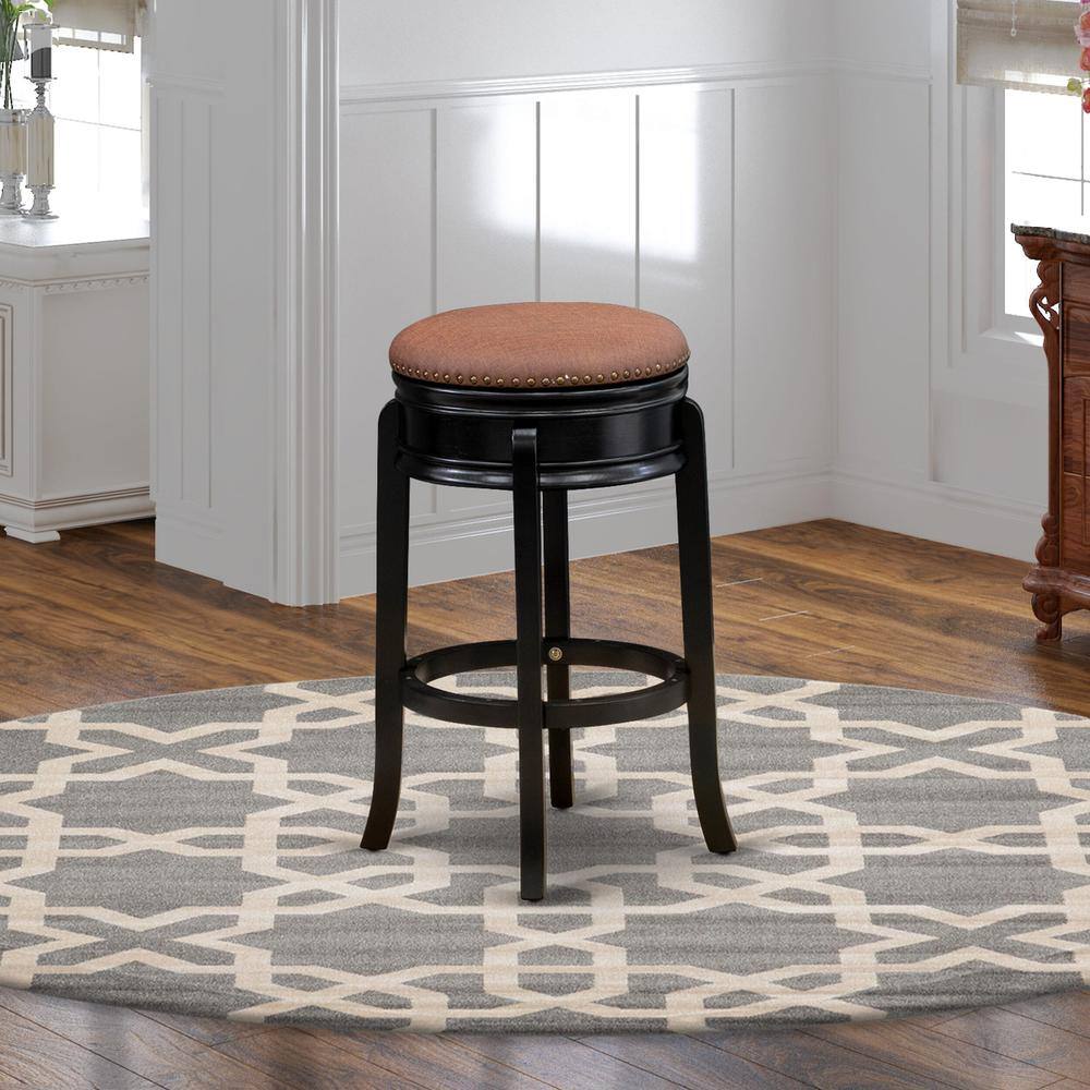 Alt View 1. East West Furniture - AMS030-112 Stunning Stool Counter Height- Backless Stool with Round Shape - Brown Roast PU leather Seat and 4 Real Wood - Brown Roast.