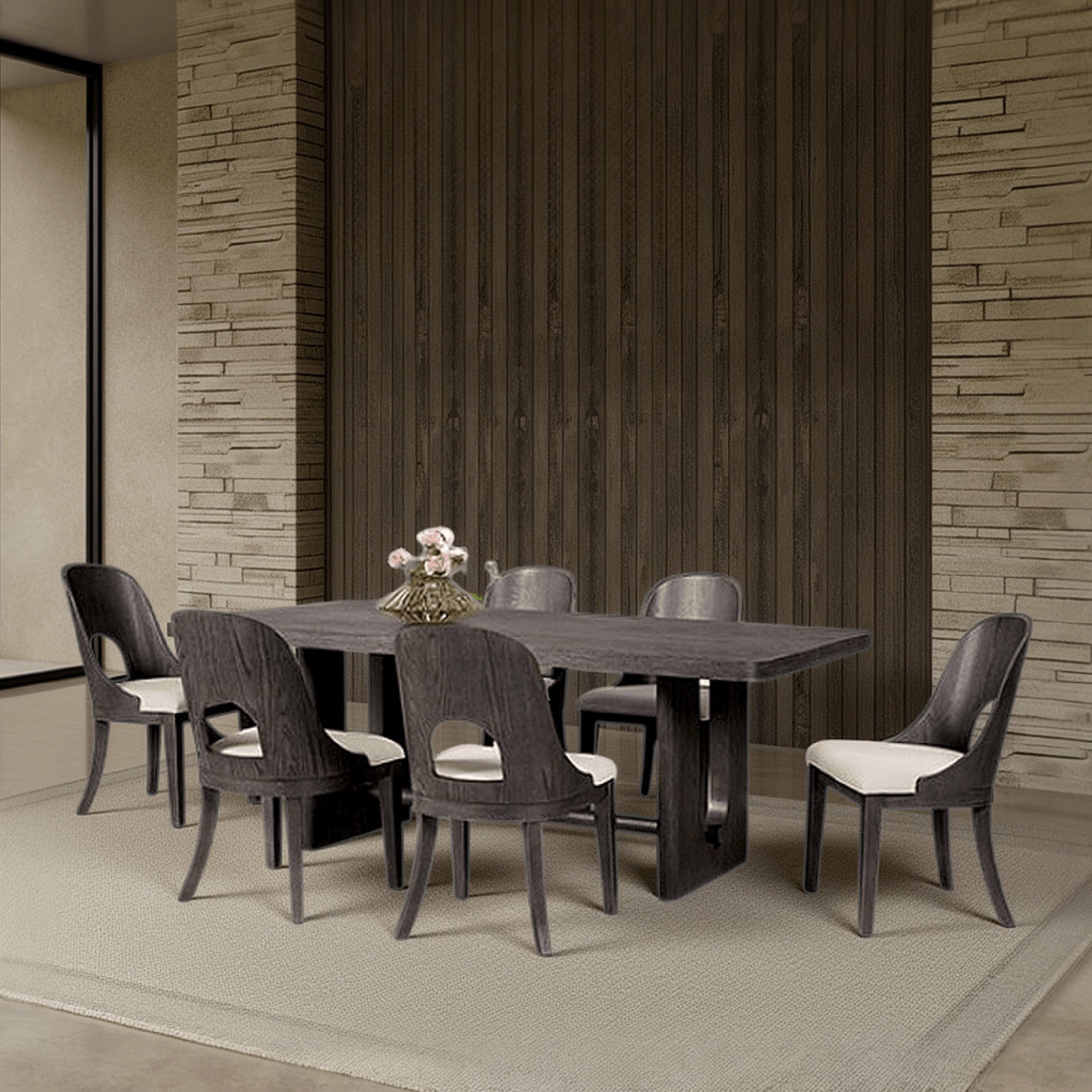 Alt View 5. Manhattan Lane - Zoko Dining Table, Pedestal Base, Dark Ash Gray, Solid Wood 83 Inch - Ash Gray.