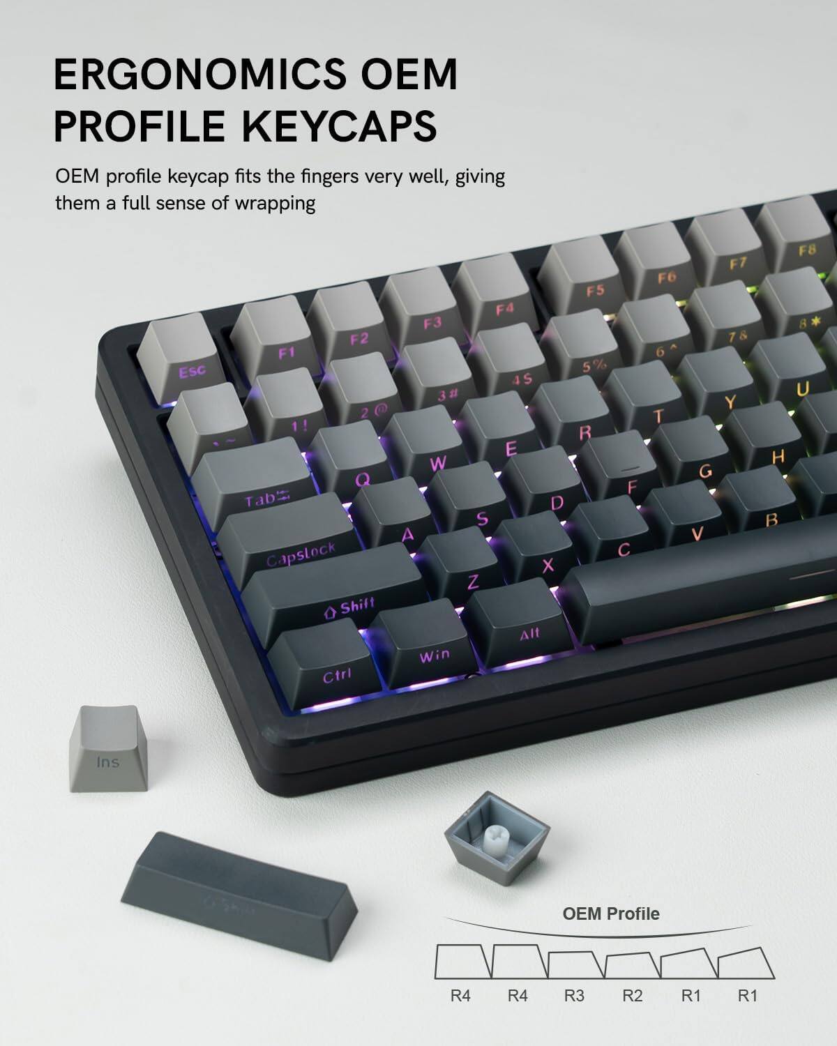 ERGONOMICS OEM PROFILE KEYCAPS

OEM profile keycap fits the fingers very well, giving them a full sense of wrapping

OEM Profile
R4 R4 R3 R2 R1 R1