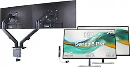HP - Series 5 Pro 27" QHD IPS Monitor, Flicker Free, HDMI, Displayport, 2 Pack w/DKZ Hub & ErgoFlexy Dual Mount Arms - Black/Silver