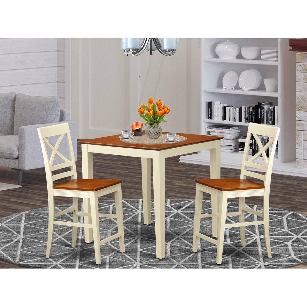 Back. East West Furniture - 3 PC Dining counter height set-pub Table and 2 Dining Chairs. - Buttermilk & Cherry.