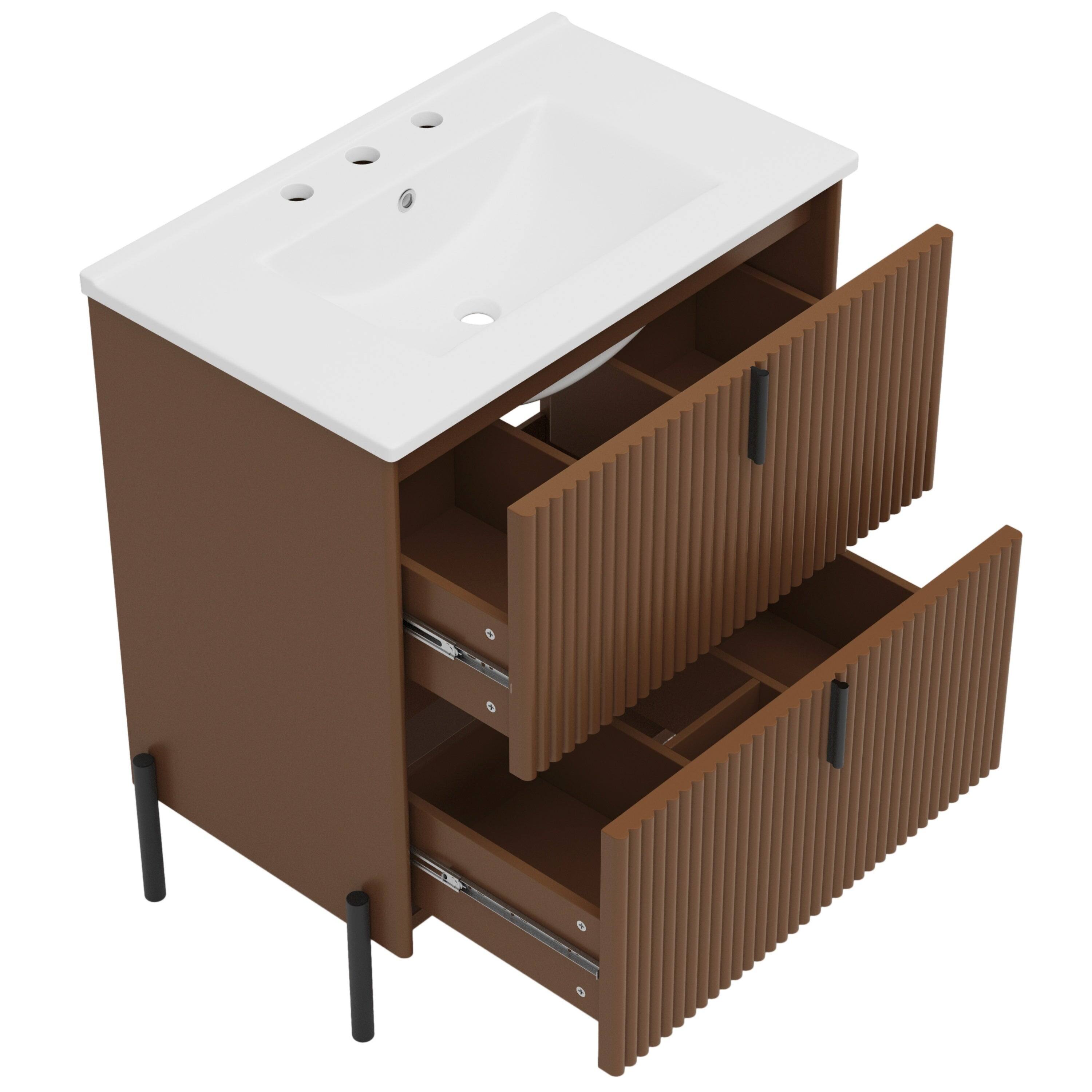 Angle. Boyel Living - 30 Inch Bathroom Vanity with Ceramic Sink Vertical Pulls Full Extension Drawers Soft Close Dark Brown - DarkBrown.