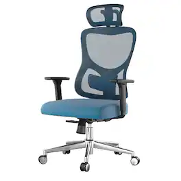Spaco - Executive Office Ergonomic Mesh Chair with Adjustable Lumbar Support, Headrest, 3D Armrest, Reclining Swivel - Black+Navy Blue