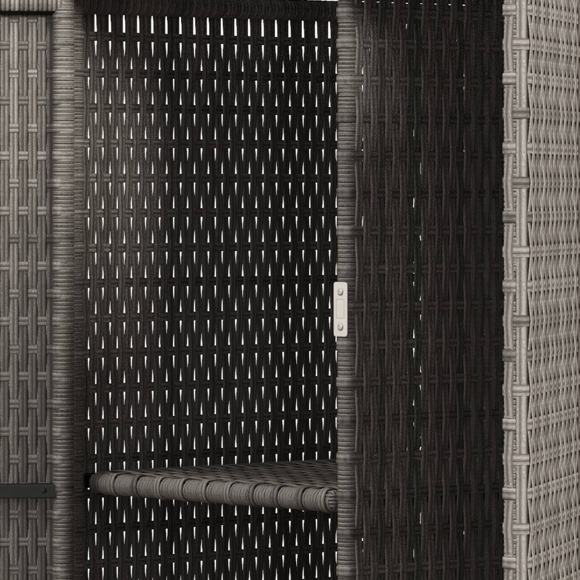 Alt View 8. Outsunny - Wicker Outdoor Storage Cabinet with Shelves, 2-Door Rattan Pool Towel Storage Cabinet with Removable Shelf & Drawer - Dark Gray.