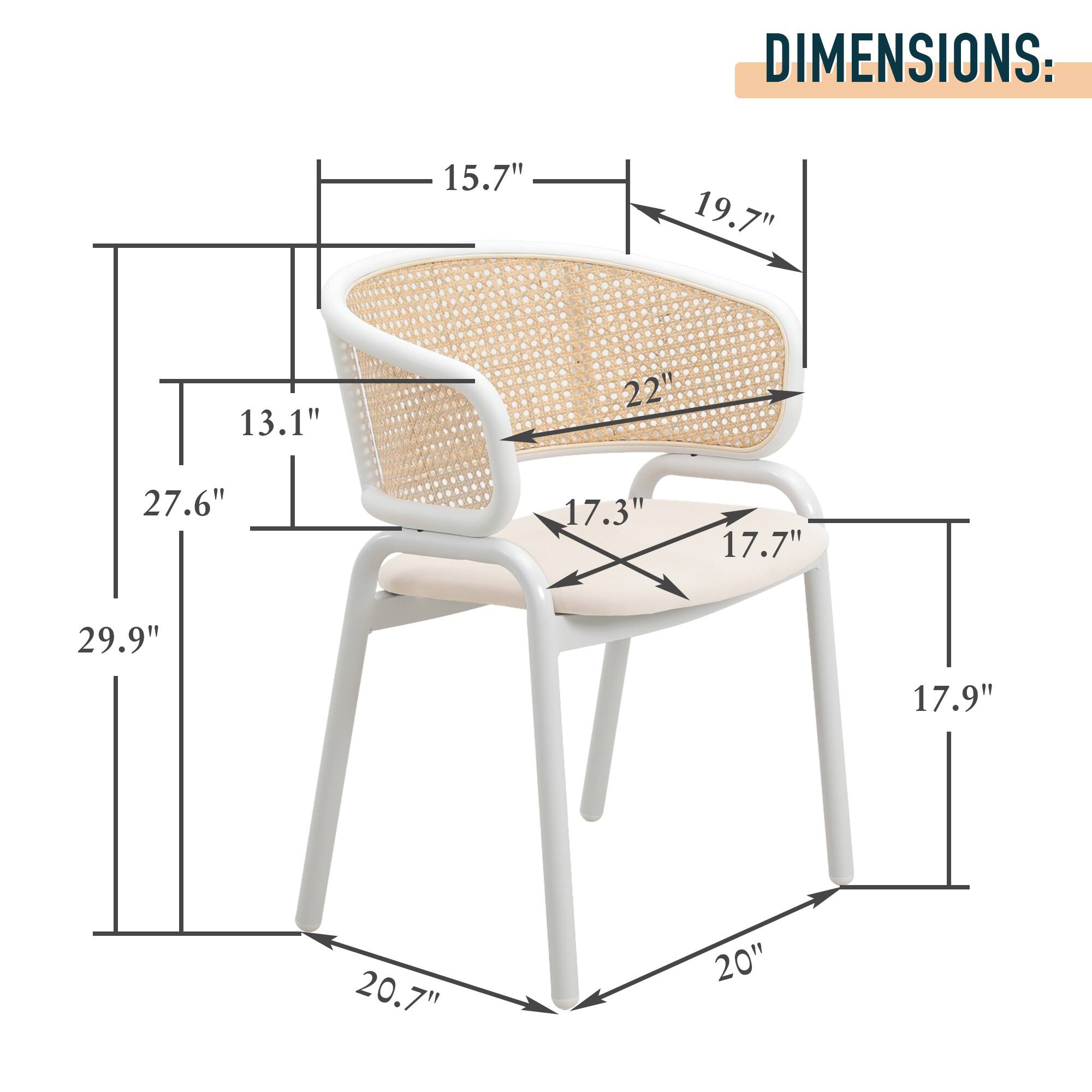 DIMENSIONS: 15.7" 19.7" 13.1" 22" 27.6" 17.3" 17.7" 29.9" 17.9" 20.7" 20"