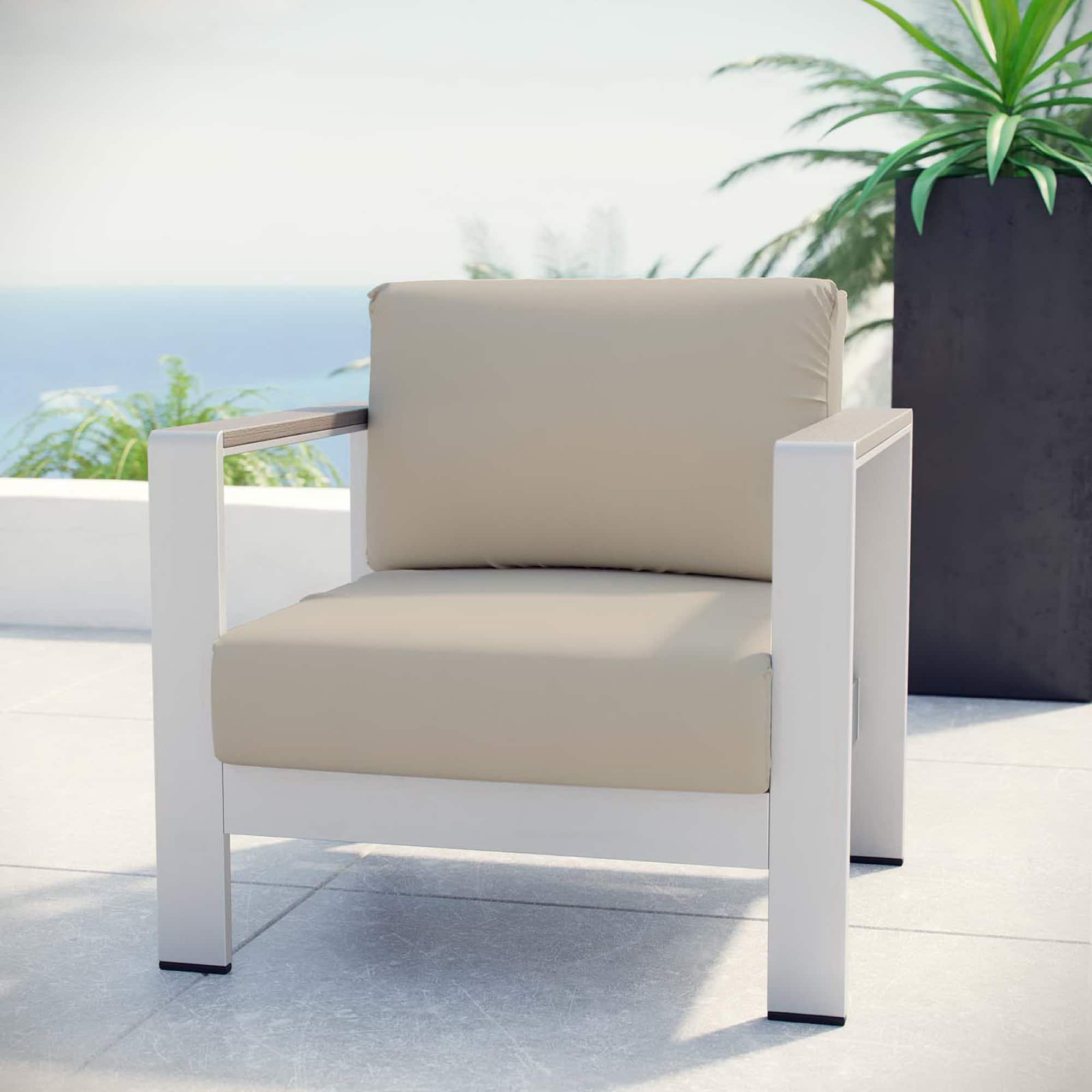 Shore Outdoor Patio Aluminum Armchair by Modway - Silver Beige
