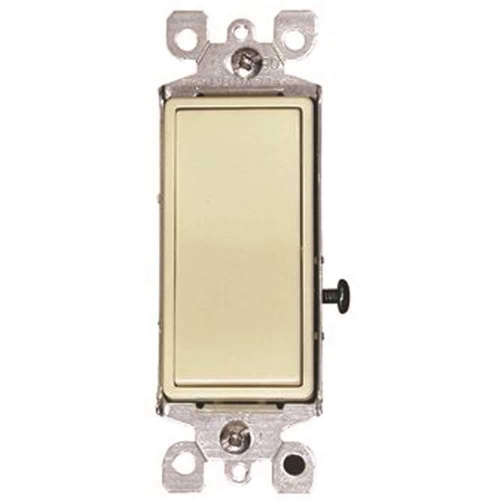 Angle. Leviton - 5603-2I 15 Amp 120/277V Decora Rocker 3-Way Quiet Switch Residential Grade Grounding - Ivory.