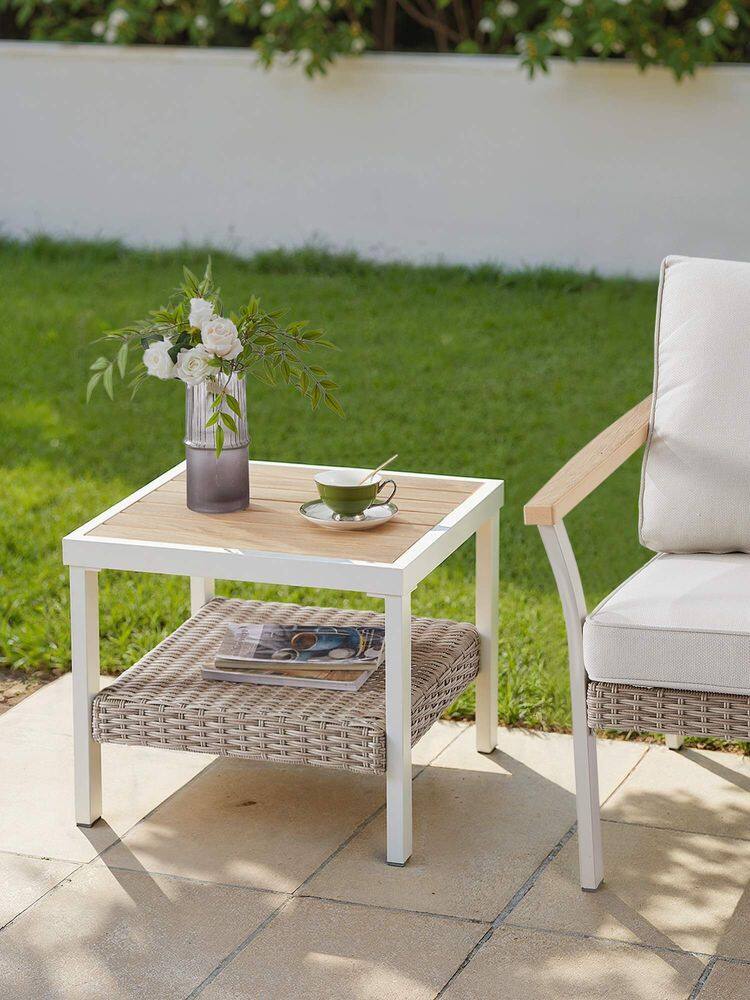 Back. Songmics Home - SONGMICS HOME Sencillo Collection - Outdoor Steel Side Table, Bone Color - White.