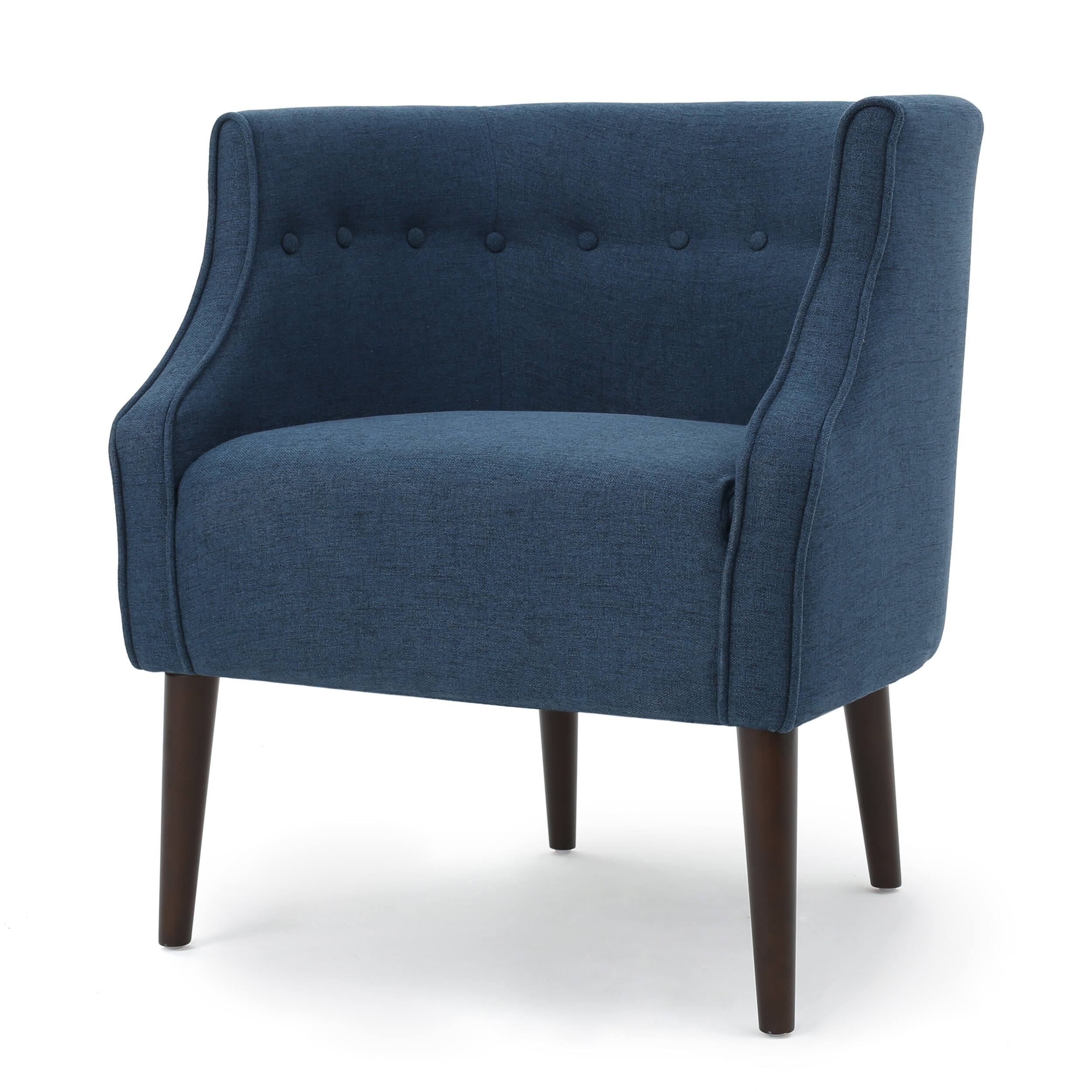 Alt View 4. APRILSOUL - Contemporary Upholstered Club Chair with Button Tufting in Navy Blue Fabric and Birch Wood Legs - Navy.