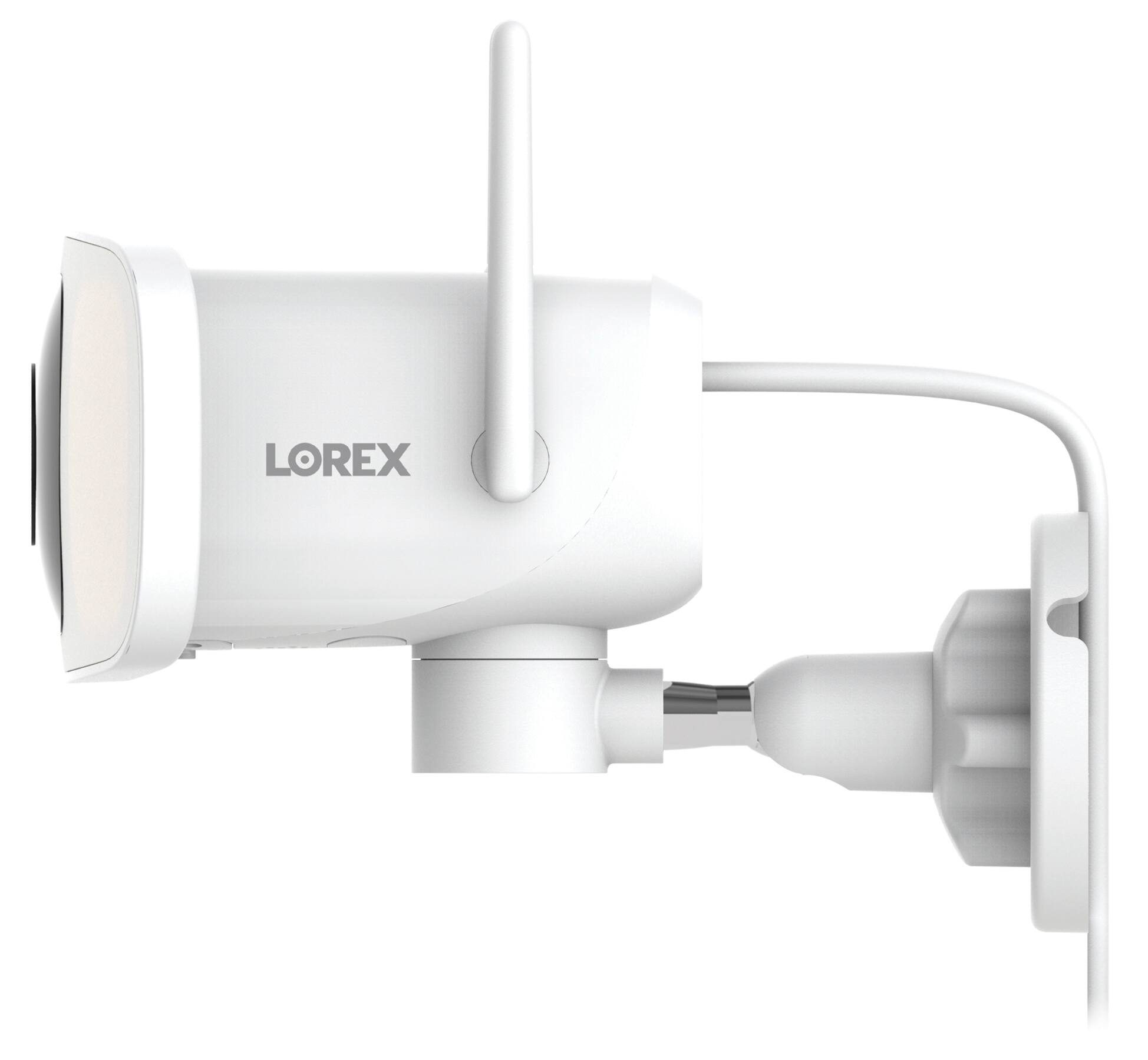 Left. Lorex - 2K Floodlight Wi-Fi Security Camera (with App Controlled Horizontal Pan) - White.