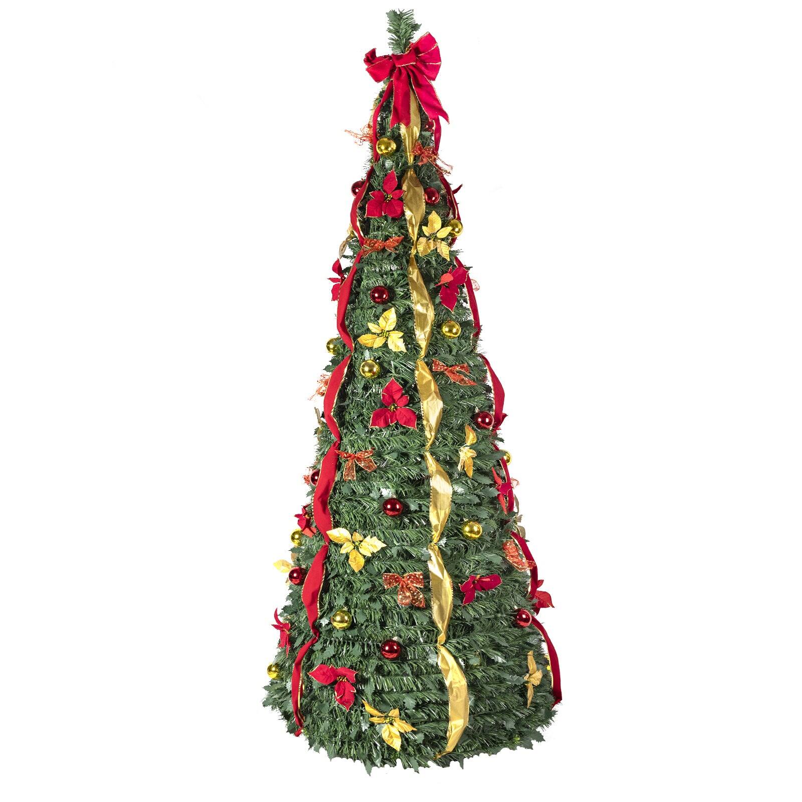 Alt View 4. BreeBe - 6FT Pop-Up Christmas Tree with 150 Warm White UL Lights Pre-Decorated with Red & Gold Ornaments - Gold,Green,Red.