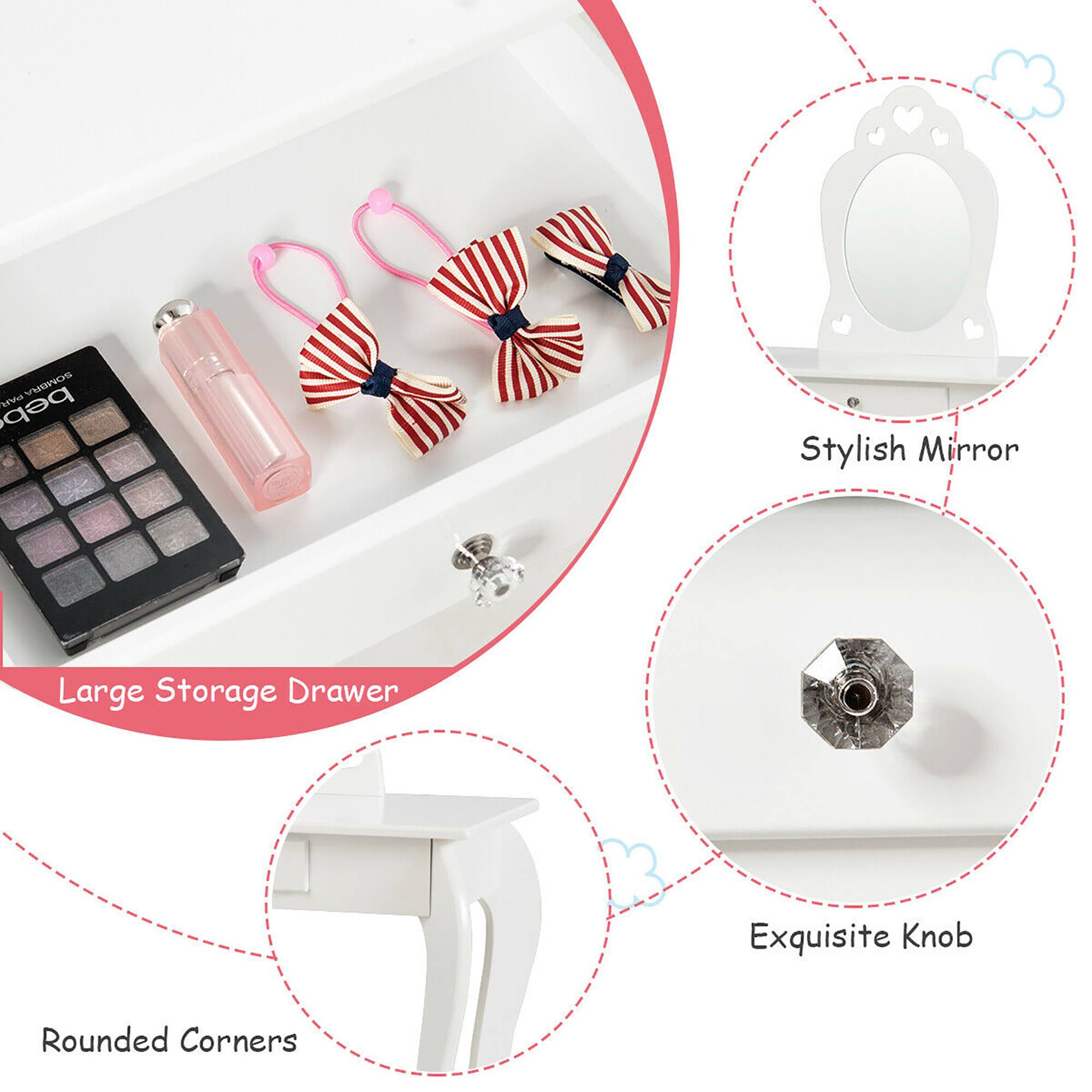 SOMBRA: Beb M Stylish Mirror, Large Storage Drawer, Exquisite Knob, Rounded Corners.