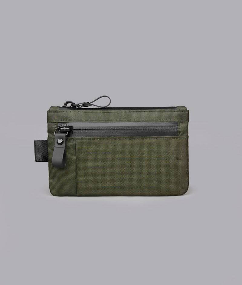 Angle. ALPAKA - Zip Pouch Pro RFID Wallet Pouch, Fits 4-12 Cards, Cash/Coin Pocket, 3 External EDC Slots - Green Ultradyne 100D.