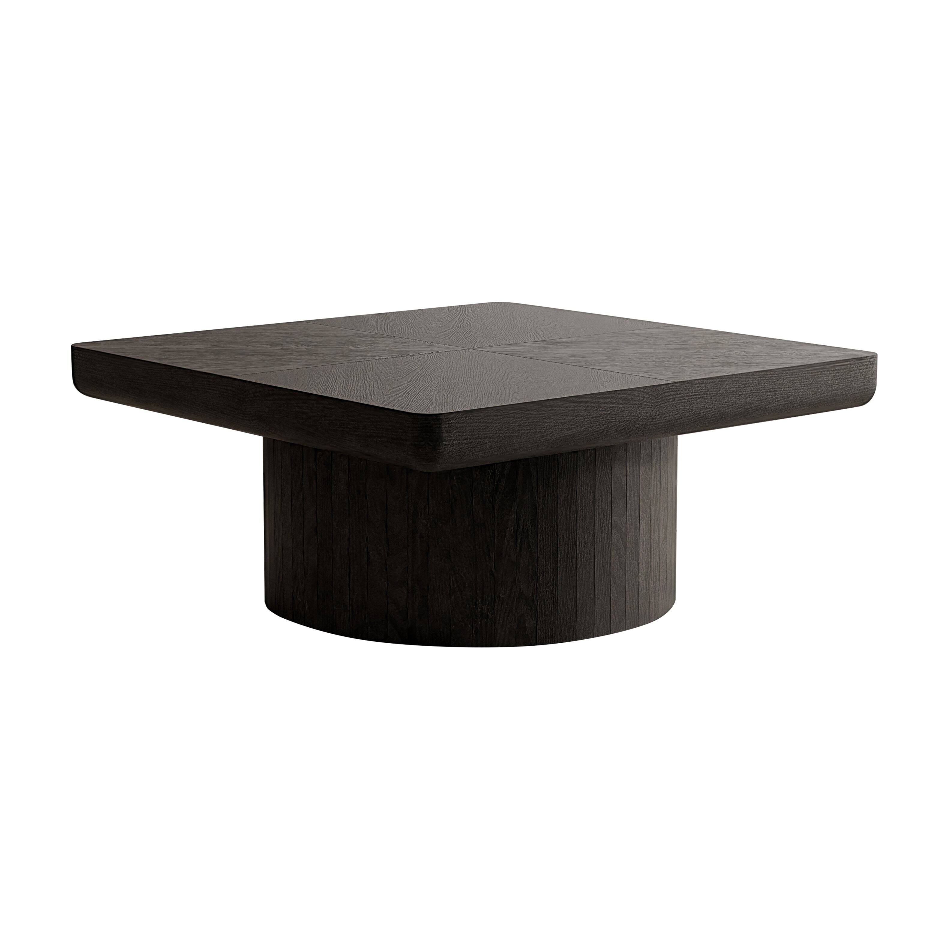 Alt View 2. Loheer - Loheer 34.6 Inch Square Coffee Table Modern Black Wood Veneer Center Table with Parquet Pattern and Cylindrical Base - Black.
