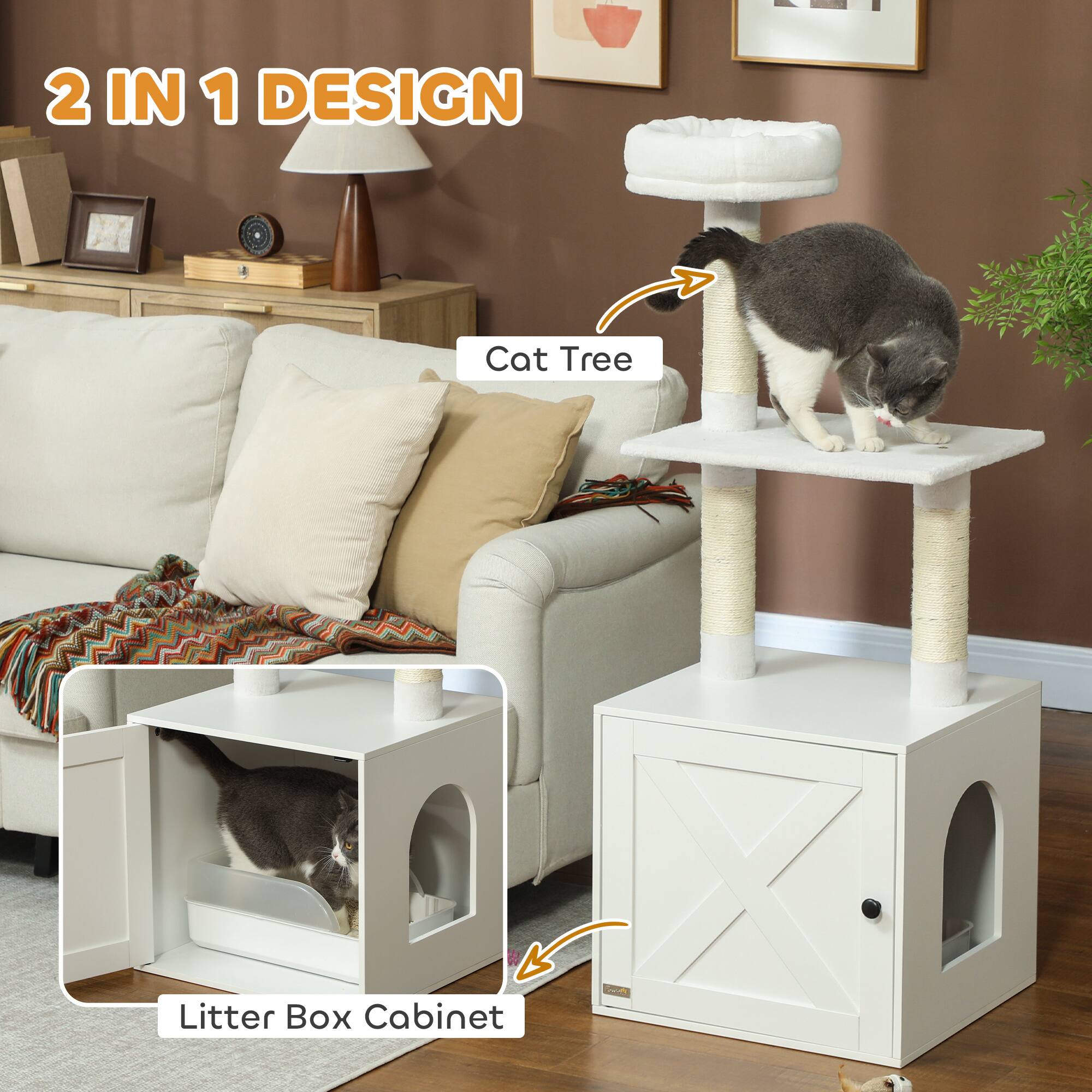 2 IN 1 DESIGN

Cat Tree

Litter Box Cabinet