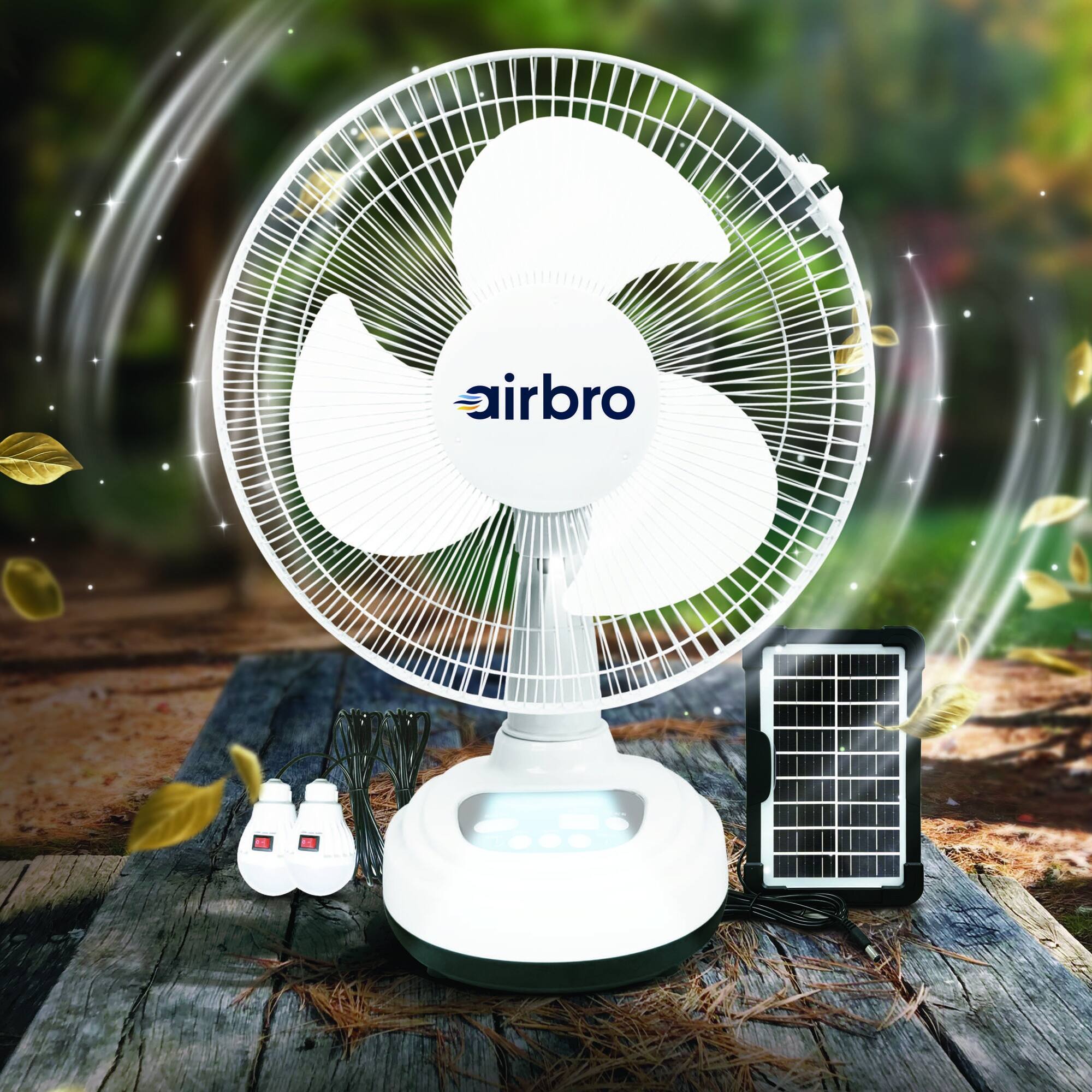 Alt View 1. Airbro - FSA-12 12" Rechargeable AC/DC Fan with Solar Charging - White.