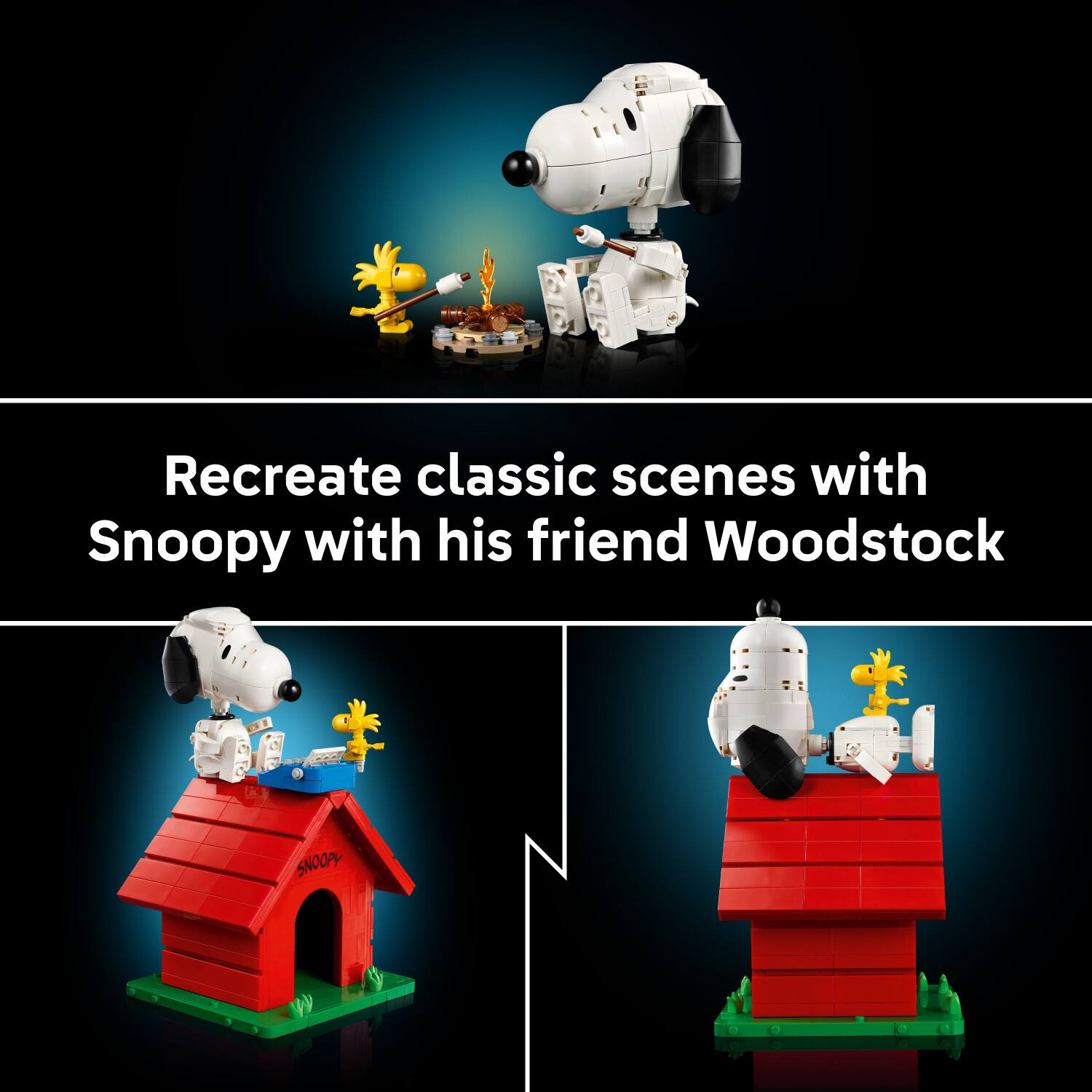Recreate classic scenes with Snoopy with his friend Woodstock
