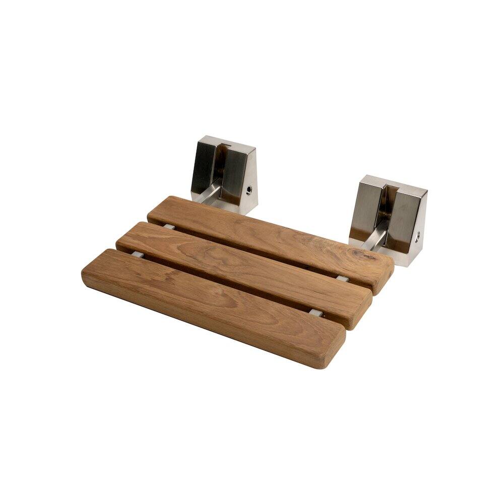 Back. Alfi - Brushed Nickel 16" Folding Teak Wood Shower Seat Bench - Brown.