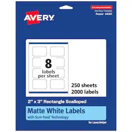Avery - Scalloped Rectangle Labels, 2" x 3", 2,000 Labels - White