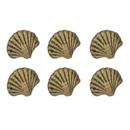 Zeckos - Set of 6 Cast Iron Scallop Sea Shell Drawer Pulls Nautical Cabinet Knobs - Gold