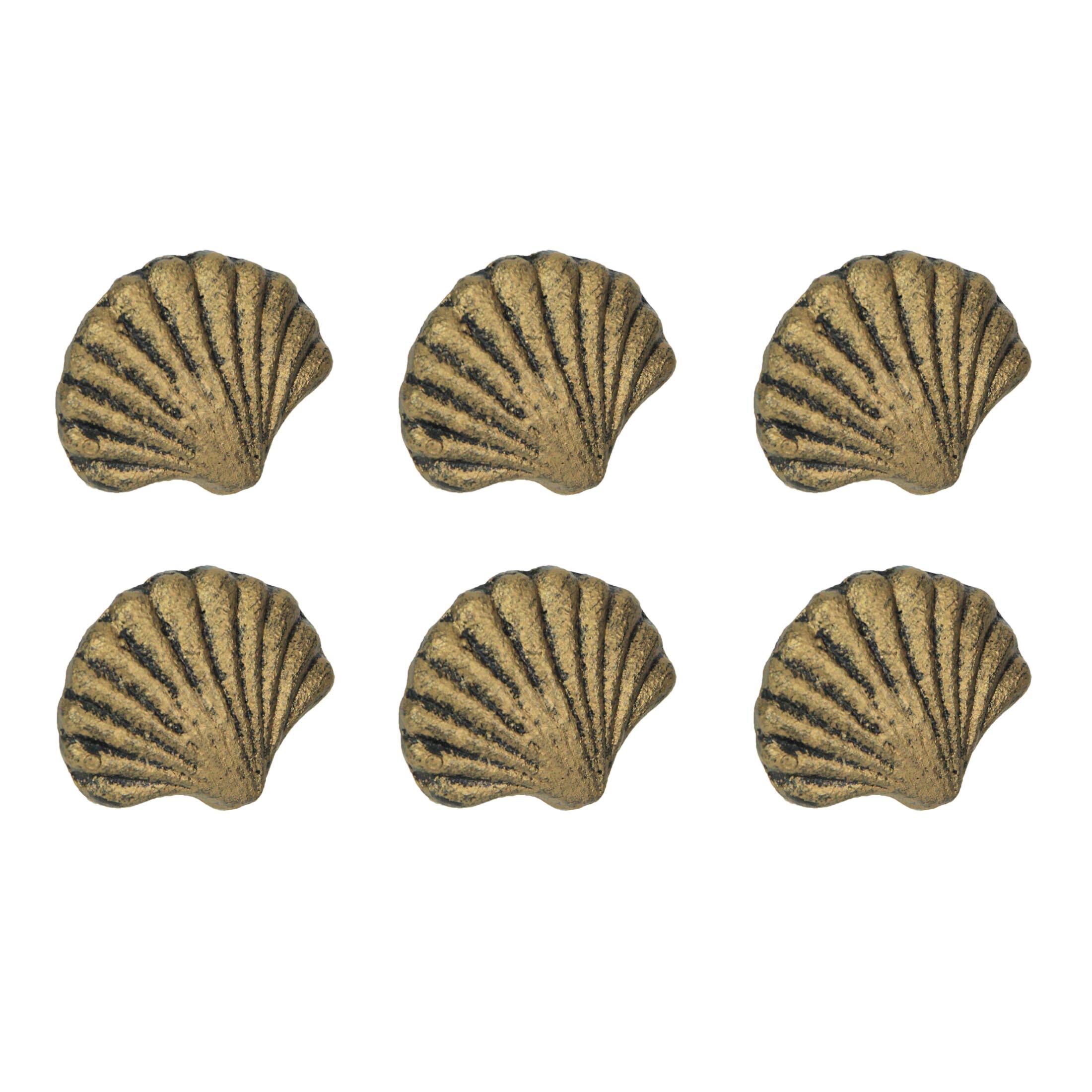 Front. Zeckos - Set of 6 Gold Cast Iron Scallop Sea Shell Drawer Pulls Nautical Cabinet Knobs - Gold.