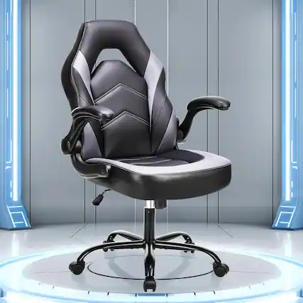 Front. Sweet - Gaming Chair Office Desk Leather Ergonomic Computer Chairs for Adults, Teens - Black White.