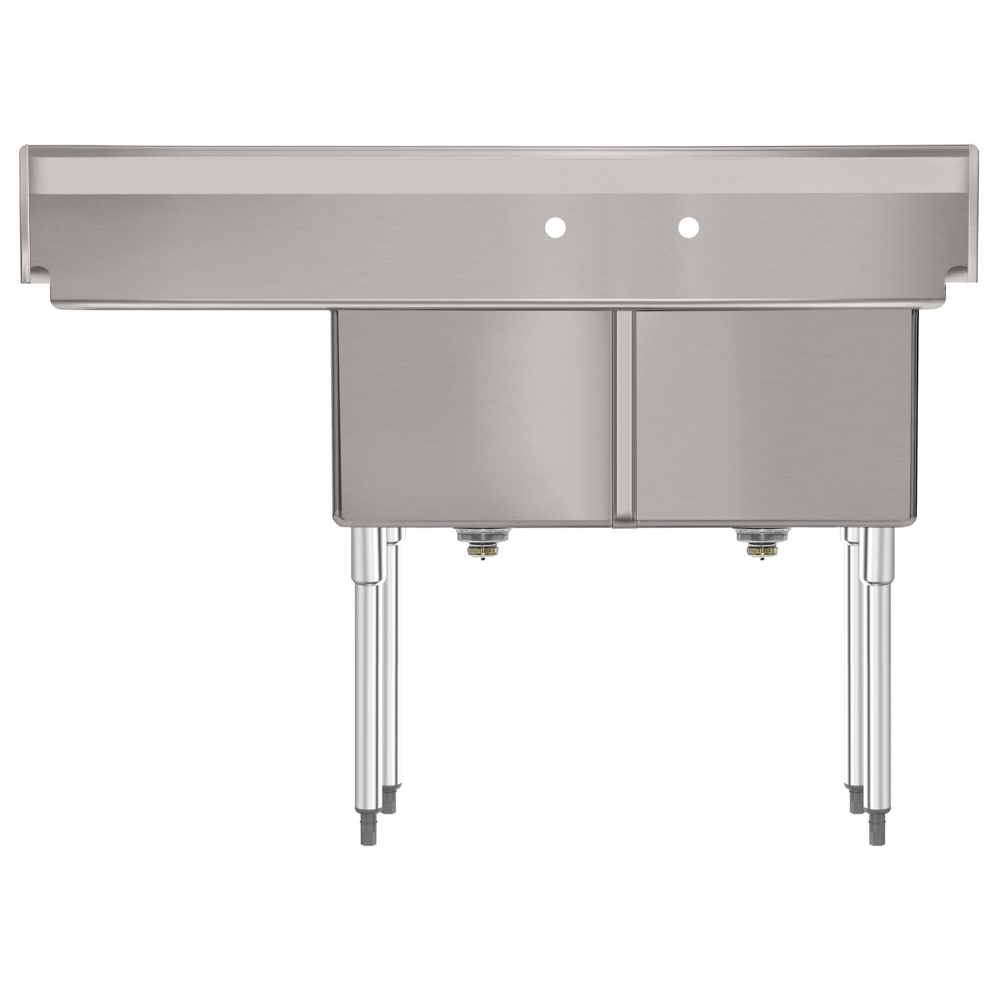 Alt View 6. Koolmore - 57 in. 18-Gauge 2-Compartment  Sink with Backsplash and 18 in. Right Drainboard, Bowl Dimensions 18"x18"x14" - Stainless Steel.