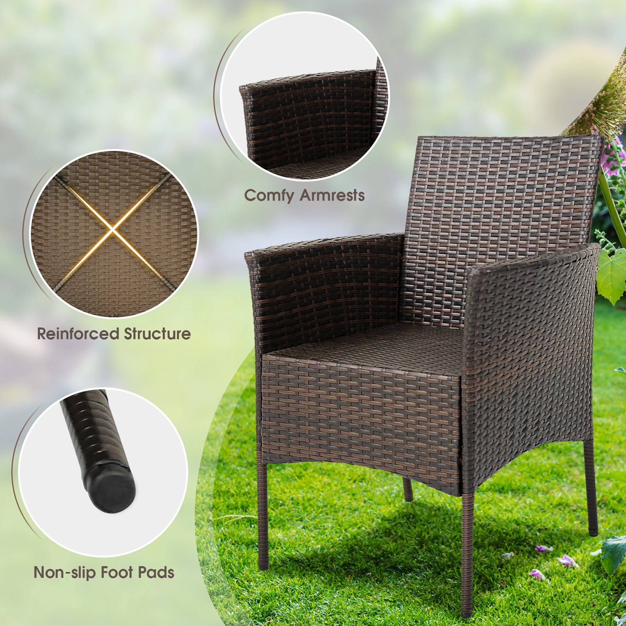 Comfy Armrests  
Reinforced Structure  
Non-slip Foot Pads