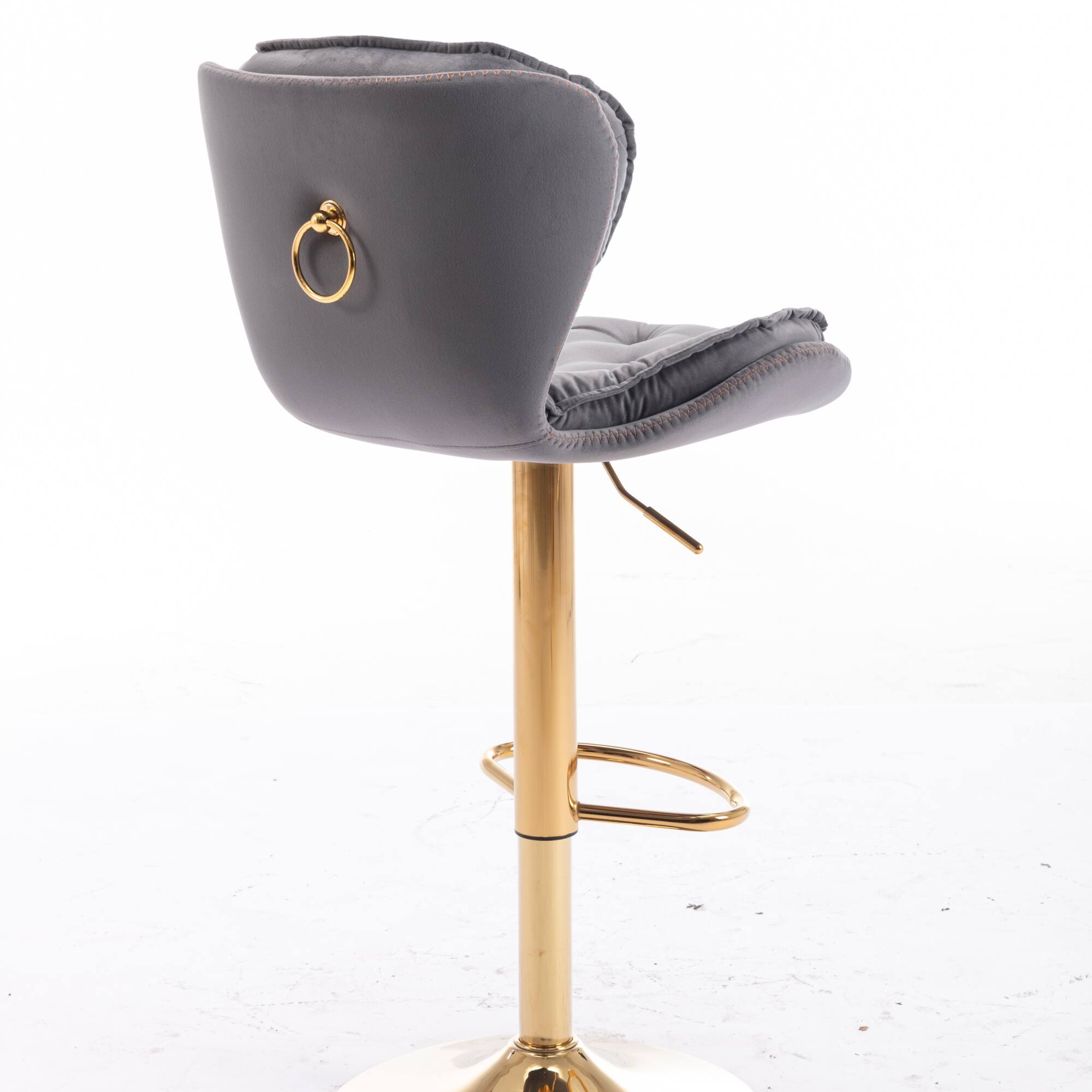 Angle. GOODSILO - Set of 2 Adjustable Swivel Bar Stools with Chrome Footrest and Velvet Upholstery - Grey.