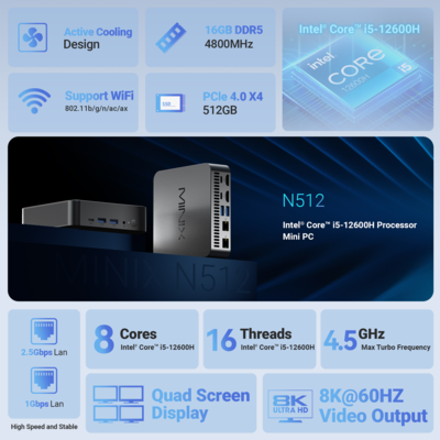 MINIX NGC N512 Mini PC, Intel Core i5 12600H, 16GB DDR5, 512GB M.2 MINIX NGC N512 Mini PC, Intel Core i5 12600H, 16GB DDR5, 512GB M.2