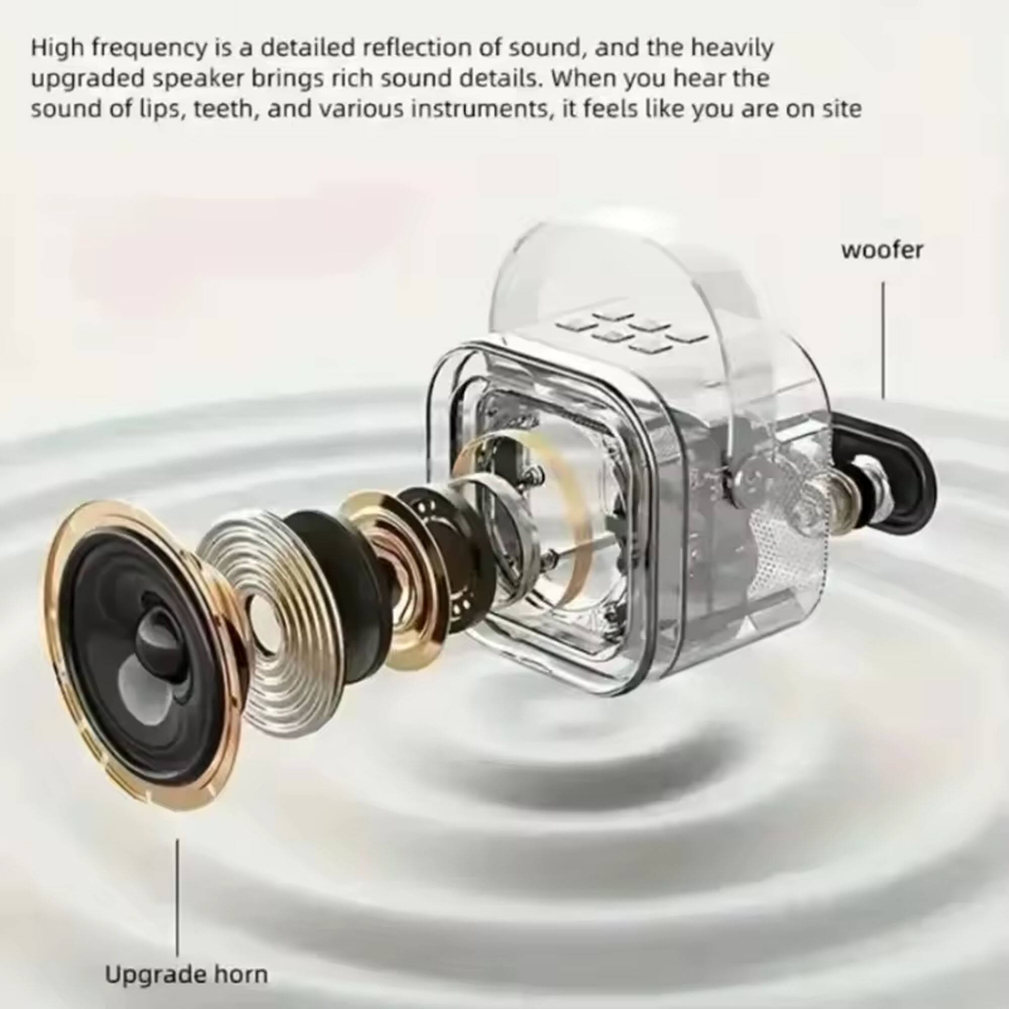 High frequency is a detailed reflection of sound, and the heavily upgraded speaker brings rich sound details. When you hear the sound of lips, teeth, and various instruments, it feels like you are on site. 

woofers

Upgrade horn