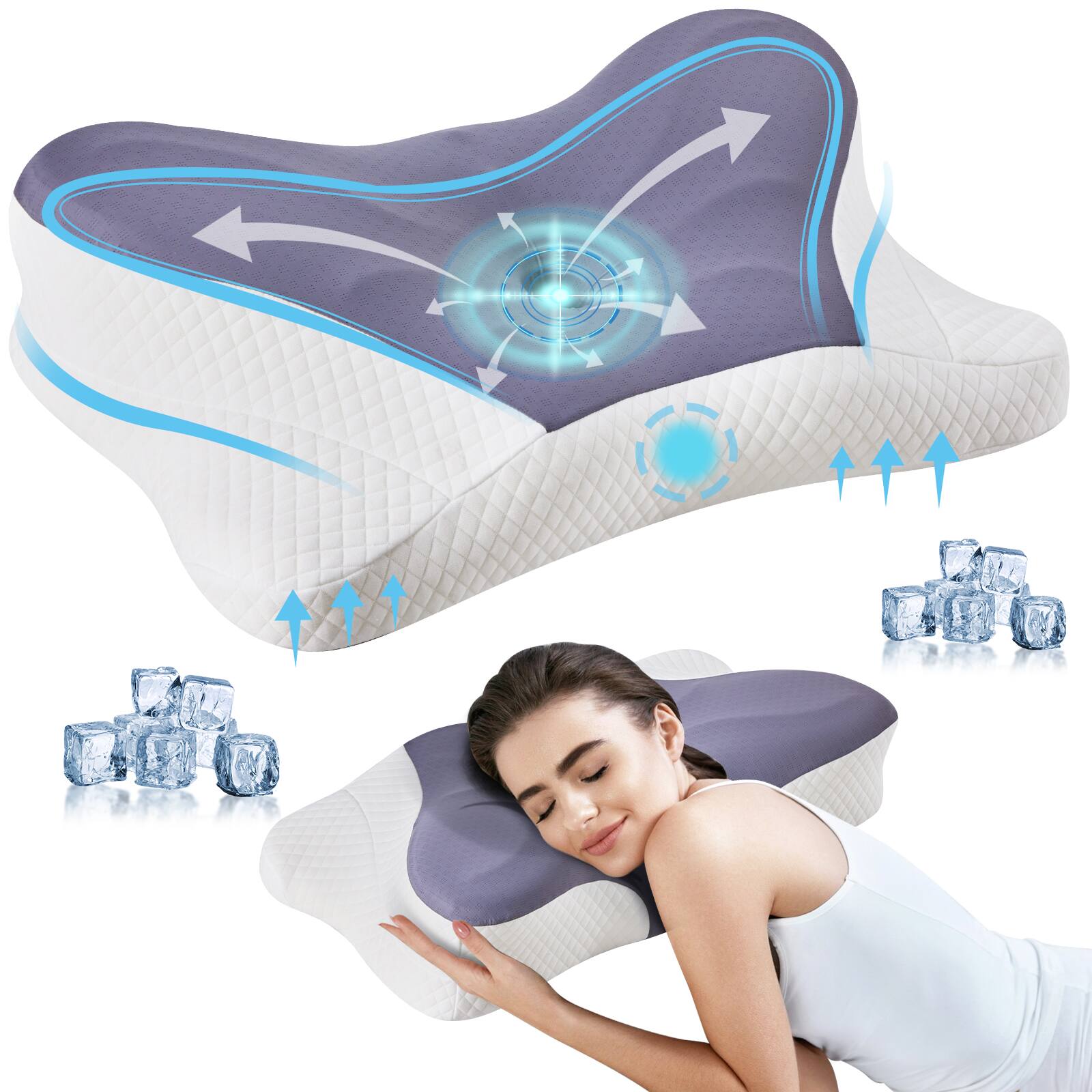 Front. Anysun - King Cervical Neck Pillow, Cooling Ergonomic Memory Foam Pillows ，Dual Height Orthopedic Support Contour Pillow for Side - Gray.