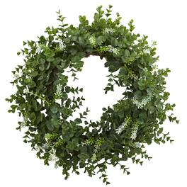 BreeBe - 18" Eucalyptus Double Ring Wreath w/Twig Base - Green