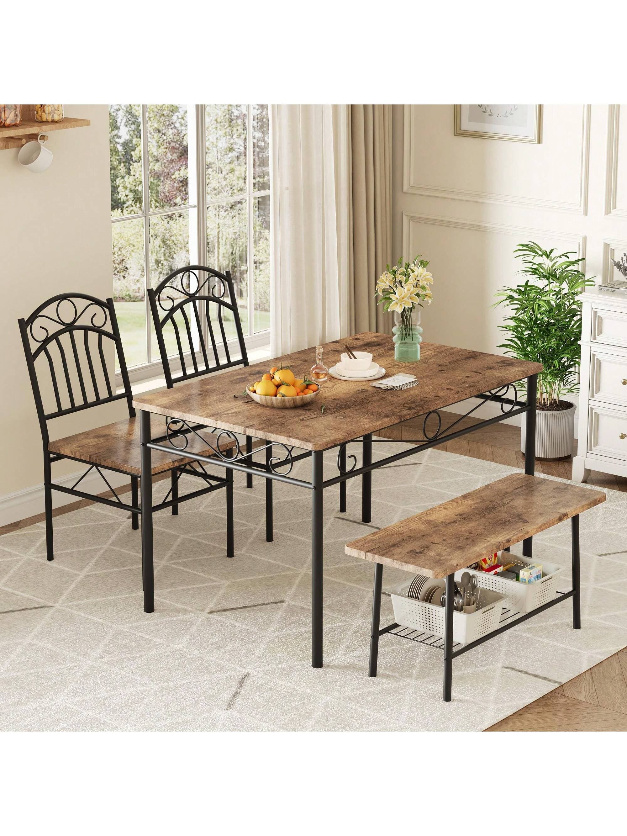 Jojoka - Kitchen Table Dining Table Set For 4 4Piece Dining Room Table and Chairs 43.3inch Kitchen Table Set - Brown