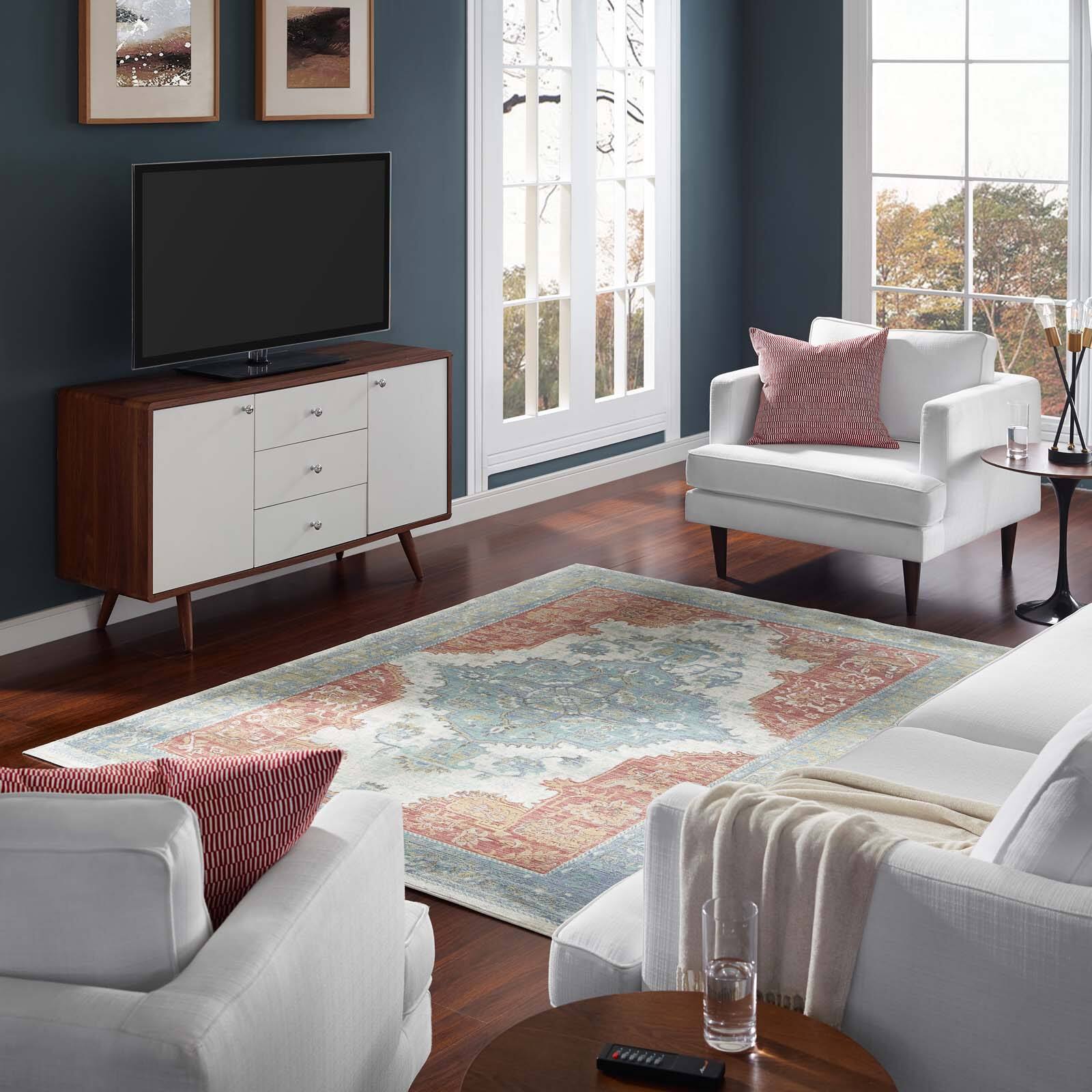 Front. Modway - Citlali Distressed Southwestern Aztec Area Rug - Multicolored.