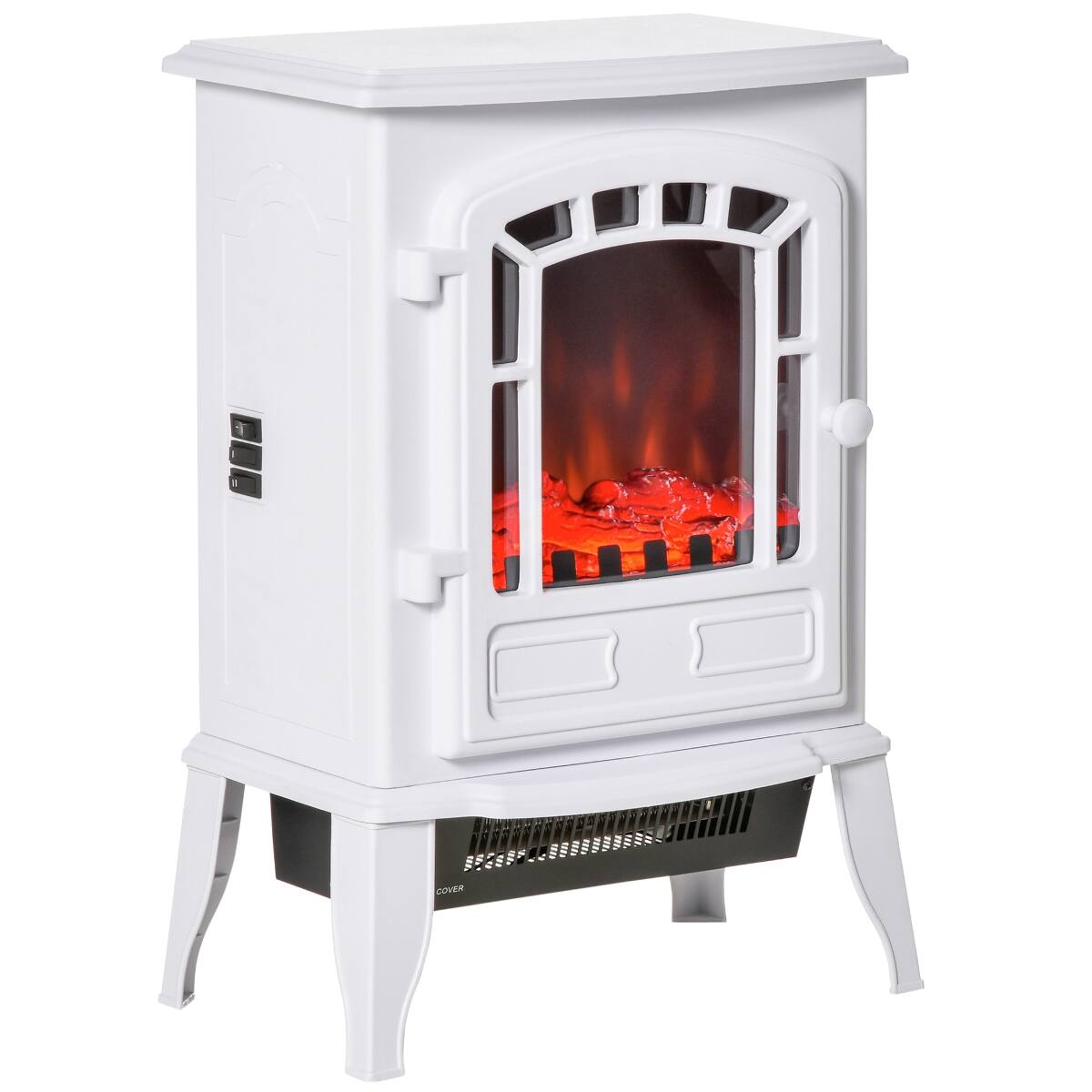 Front. Loheer - Loheer 22" Freestanding Electric Fireplace Stove with Realistic Flame Effect, 1500W, White - White.