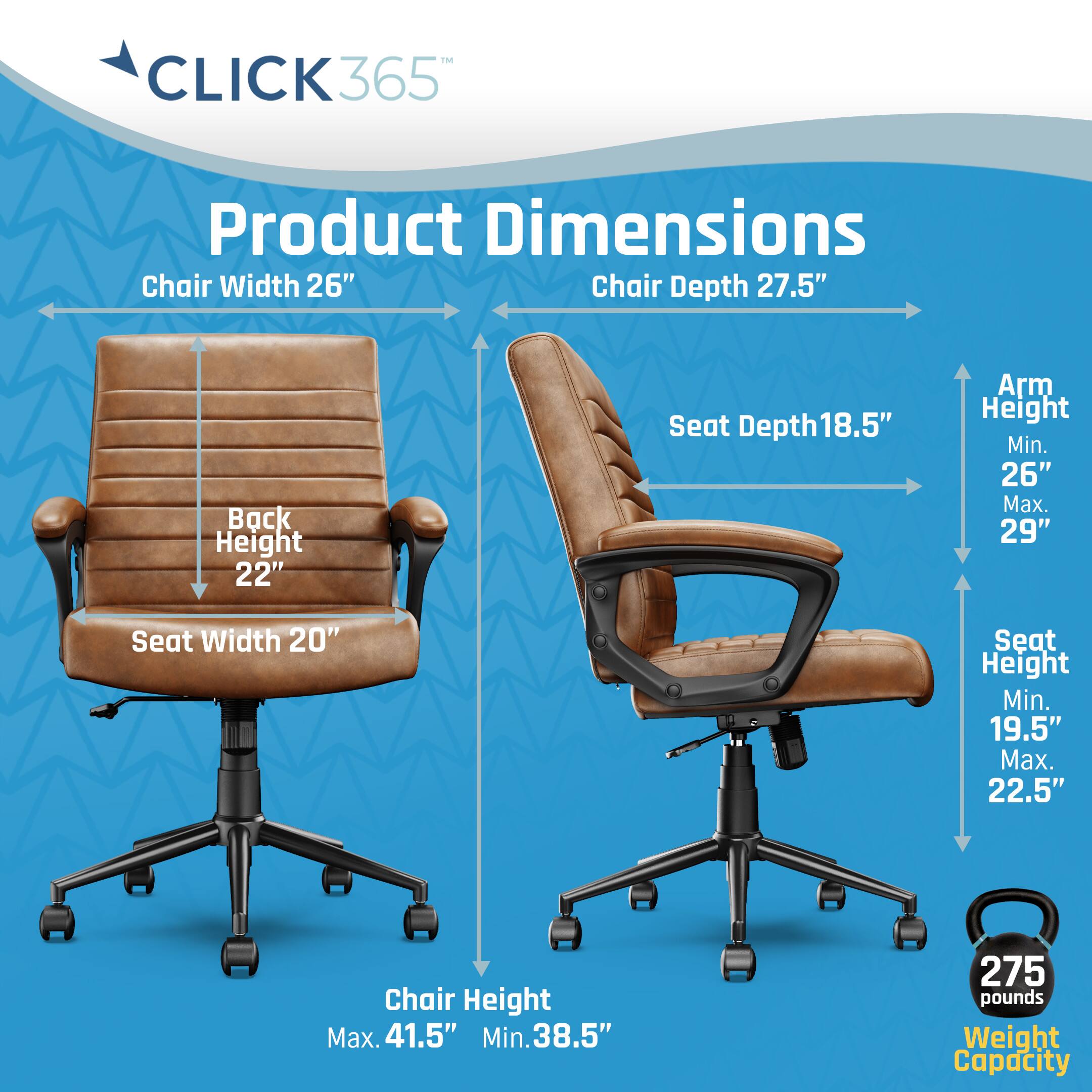Angle. Click365 - Transform 3.0 Extra Comfort Ergonomic Mid-Back Desk Chair - Cognac.