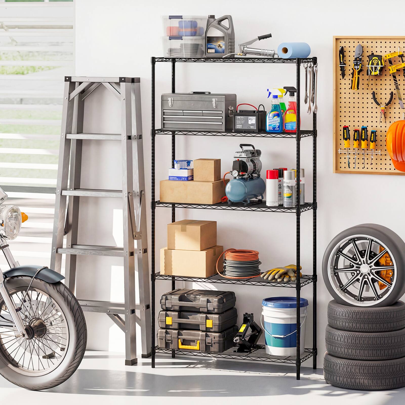 Alt View 3. Gymax - Gymax 5-Tier Metal Storage Shelving Unit w/V-Shaped Wire Rack for Home Kitchen Garage - Black.