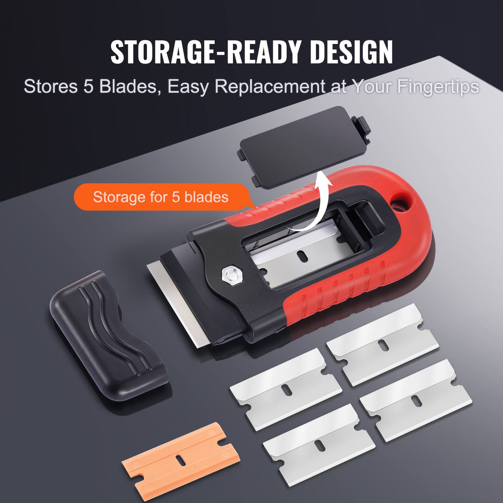 STORAGE-READY DESIGN  
Stores 5 Blades, Easy Replacement at Your Fingertips  

Storage for 5 blades
