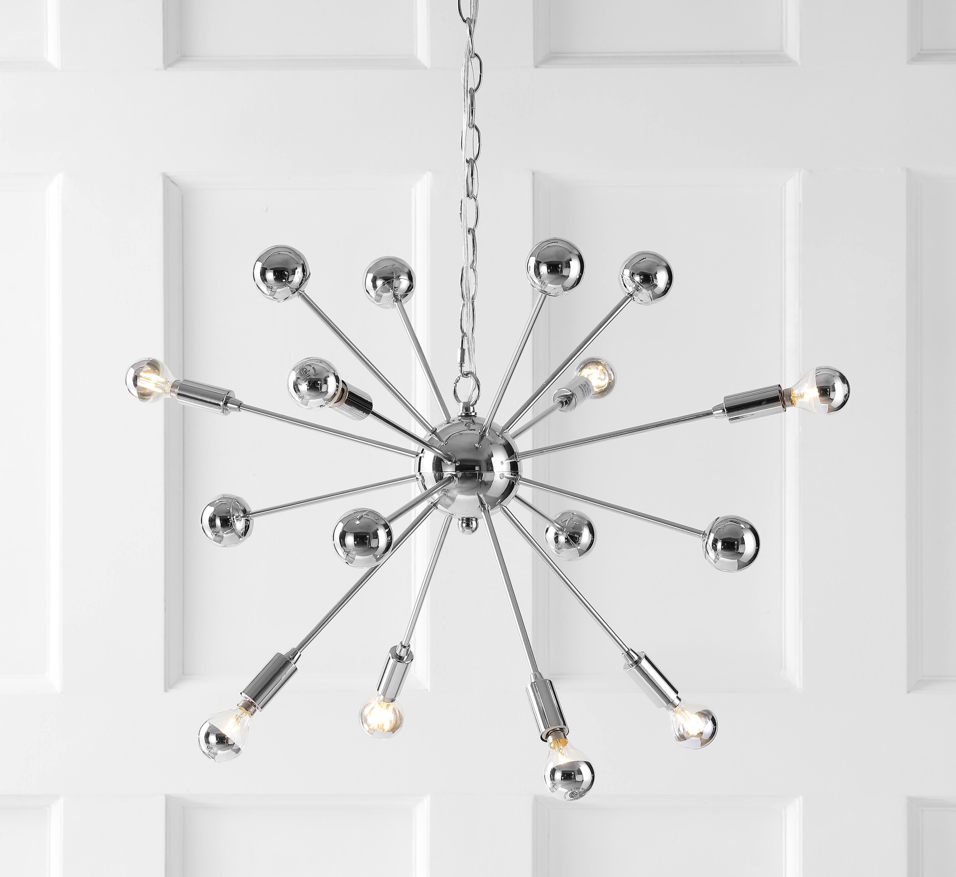 Alt View 1. Jonathan Y - Glenn 8-Light 22.5" Metal Sputnik-Style LED Chandelier, Chrome - Chrome.