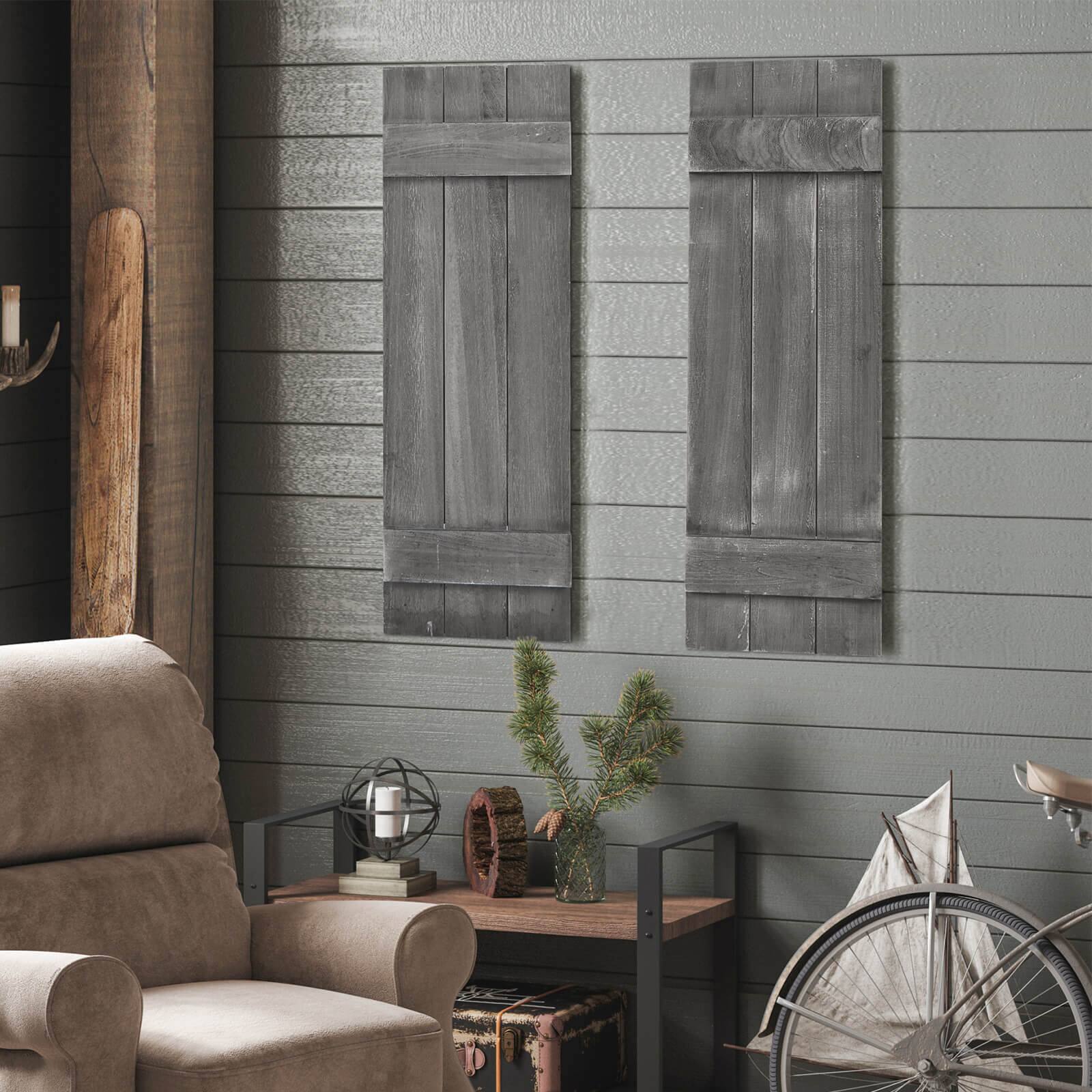 Alt View 4. Costway - Costway Window Shutter Set of 2 Reclaimed Paulownia Wood Wall Decor with Antiqued Surface - Dark Grey.