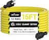BN-LINK - 15 ft Outdoor Extension Cord 12/3 SJTW, Heavy Duty, 3-Prong Grounded, 15A, 1875W, ETL - Yellow