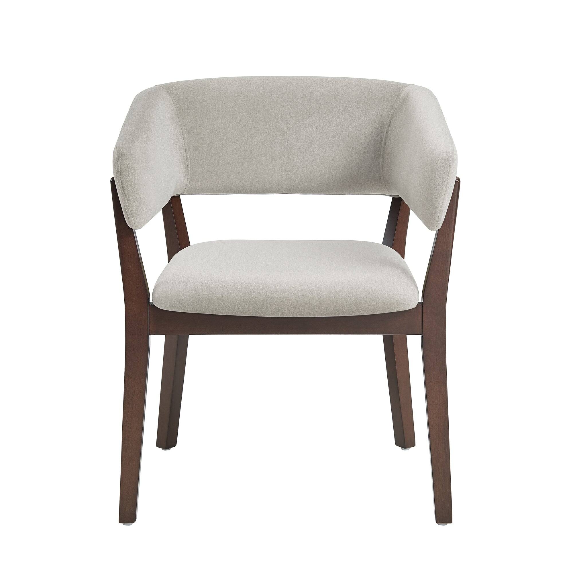 Front. Manhattan Comfort - Blake Modern Wood Faux Mohair Dining Chair with Arms - Greige.