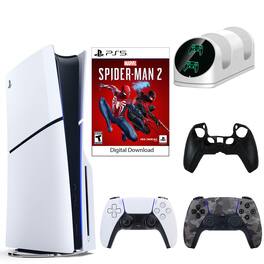 PS5 SpiderMan 2 Console with Camo Dualsense Controller, Dual Charging Dock and Silicone Sleeve - PlayStation 5