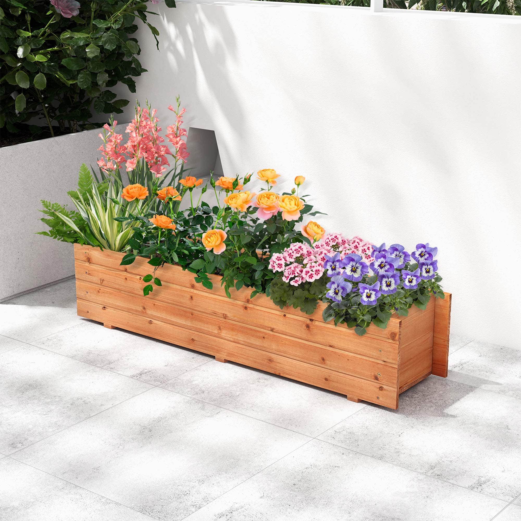 Costway Raised Garden Bed Wood Rectangular Planter Box with 2